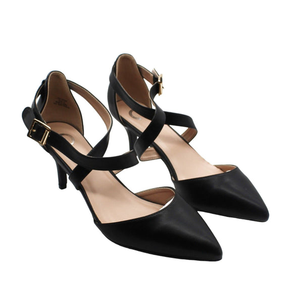 Brinley Co. Womens Matte Pointed Toe Ankle Strap D'Orsay Pumps Black