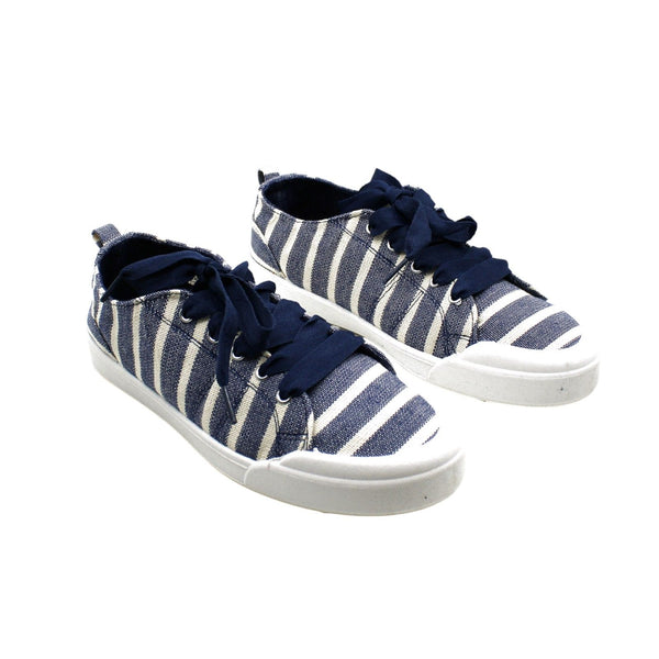 SUGAR Womens Navy Striped Cushioned Festival Round Toe Lace-up Athletic Sneakers&nbsp