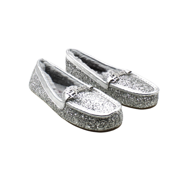 Juicy Couture Women's Intoit Moccasin Slippers - Silver Glitter Wide