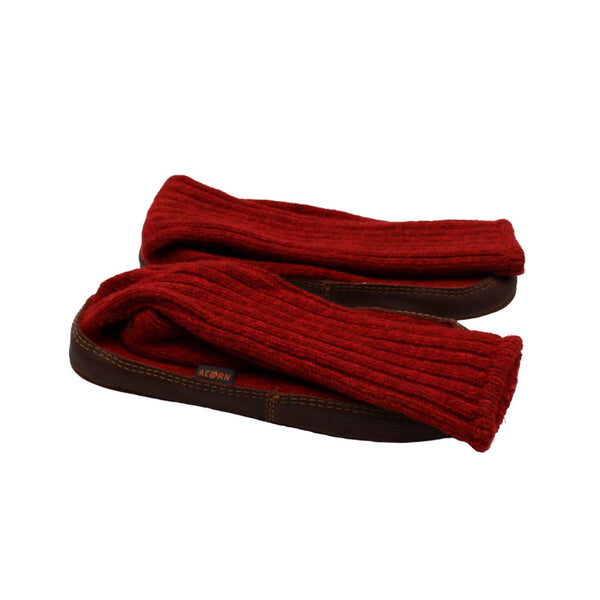 Acorn Ragg Wool Slipper Socks with Suede Outsole in Red
