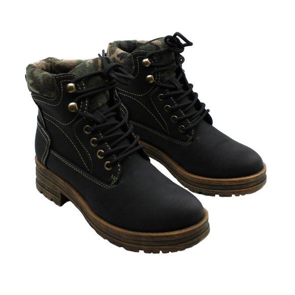 Sugar Women's Zodiac Lace-up Heeled Lug Sole Combat Hiker Booties Women's Shoes