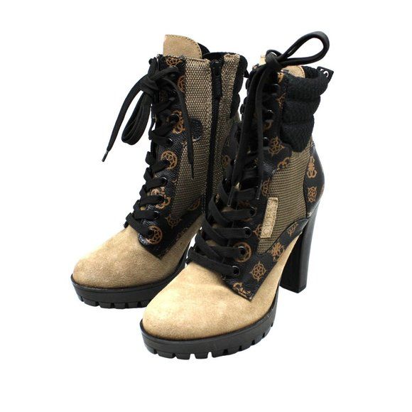 Guess Talore Heeled Hikers Lug Sole Lace Up Booties | Women's Stylish Footwear